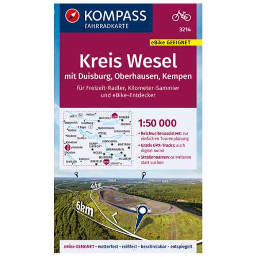 Foto van Kompass - Fahrradkarte Kreis Wesel mit Duisburg, Oberhausen - Fietskaart 1. Auflage - Neuausgabe