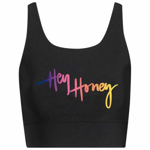 Foto van Hey Honey - Women's Bustier Rainbow Logo - Sportbeha maat XS, zwart