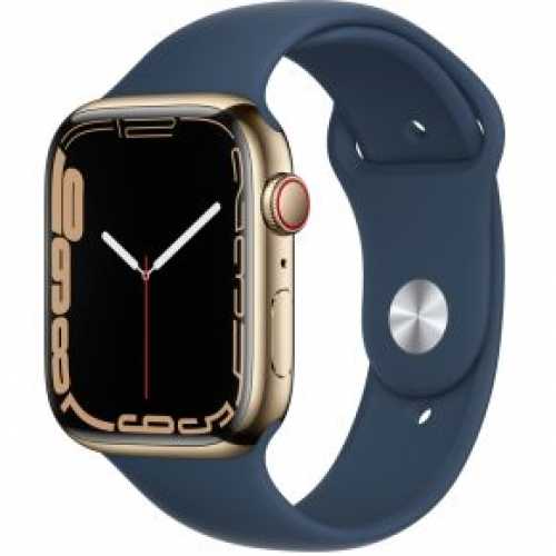 Foto van Apple Watch 7 GPS + Cell 45mm rvs goud. Sport abyssblauw