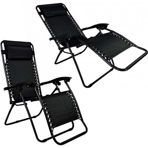 Foto van Opvouwbaar Strandstoel - Ligstoel Met Bekerhouder - Loungestoel - Draagvermogen Tot 130 Kg - Zwart