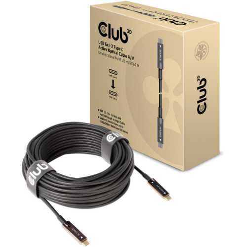 Foto van CLUB3D USB3.2 G2 TYPE-C ACT. OPT. A/V M/M 20M USB-kabel 3.2 Gen 2 (3.1 Gen 2) USB C Zwart