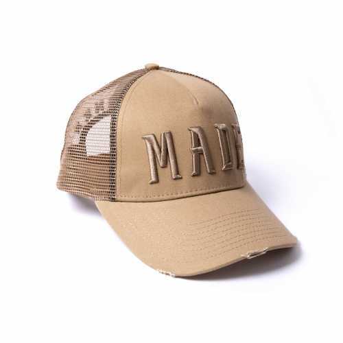 Foto van Milliner Almond Distressed Cotton Trucker Made 3D Embroidered