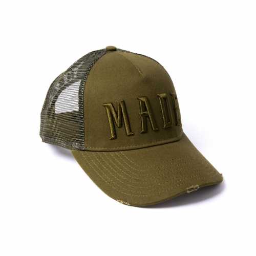 Foto van Milliner Military Olive Distressed Cotton Trucker Made 3D Embroidered