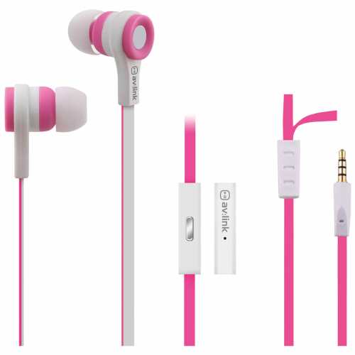 Foto van AV: Link Rubberised Tangle Free Cable Earphones with Mic - White/Pink