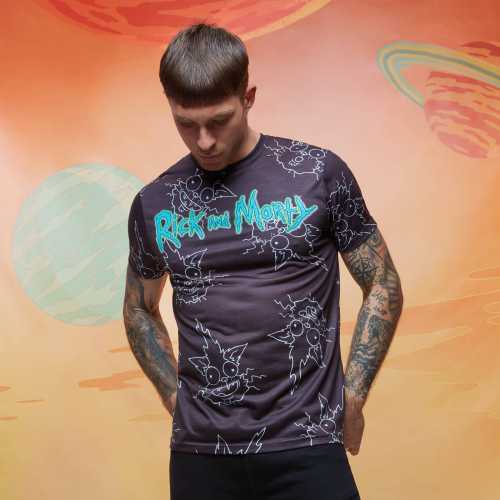 Foto van Rick and Morty Faces all-over-print t-shirt - Zwart - L