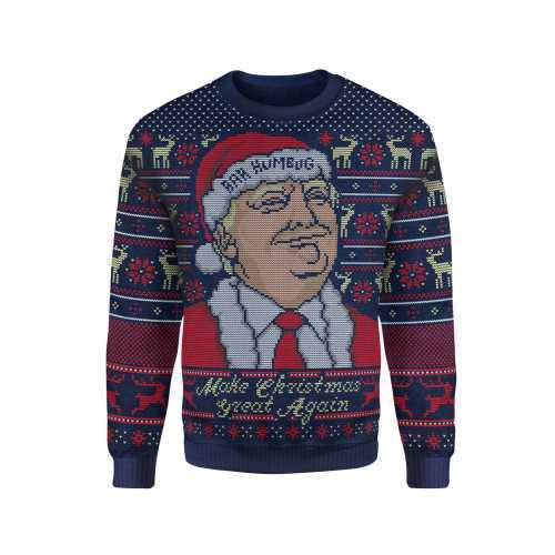 Foto van IWOOT Exclusive Donald Trump Knitted Christmas Jumper - Navy - M
